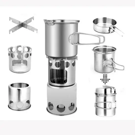 Bộ nồi nấu ăn dã ngoại tiện lợi, bếp nướng than di động bằng titan phục vụ cắm trại, bếp đốt củi dã ngoại hình ảnh 1-description