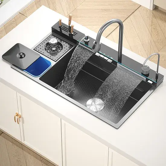 Vòi nước bồn rửa lớn một khe 304 bằng thép không gỉ, có màn hình kỹ thuật số và thùng rác hình ảnh 1-description