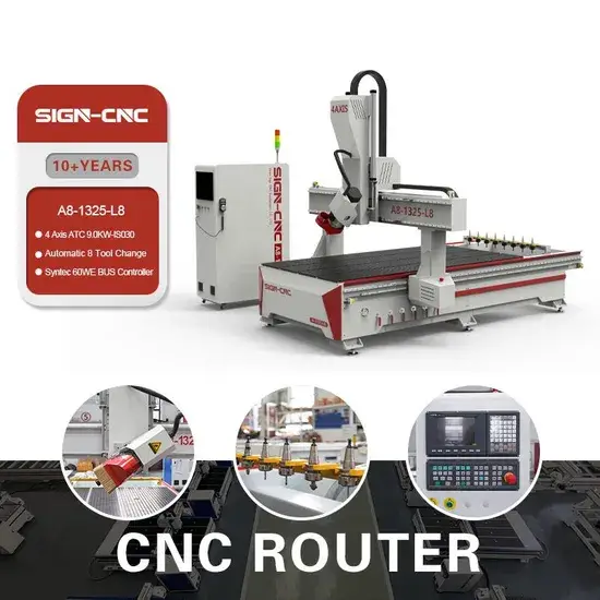 Bộ máy phay gỗ A8-1325-L8 4 trục 1325 với trục quay ATC và AC Servo - Giải pháp định tuyến CNC cho nội thất hình ảnh 1-description
