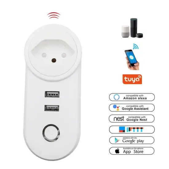 Ổ cắm thông minh WiFi Tuya Thụy Sĩ với 2 cổng USB, có khả năng điều khiển từ xa qua ứng dụng Tuya hình ảnh 1-description
