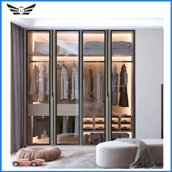 Thiết kế cửa kính màu đồng và khung nhôm hợp kim cho tủ quần áo phòng ngủ hình ảnh 1-description