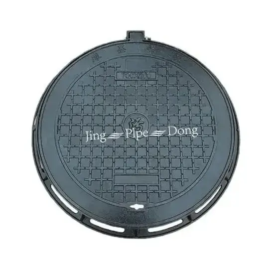 Nắp hố ga hình vuông bằng gang dẻo En124 D400 với bản lề hình tam giác và thiết kế đôi tròn hình ảnh 1-description