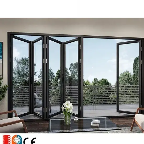 Cửa gấp đảm bảo cách âm cho sân vườn, cửa gấp với chất liệu kính cường lực và nhôm chất lượng hình ảnh 1-description
