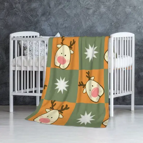 Chăn in hình tuần lộc cho mùa Giáng Sinh, chăn flannel fleece tùy chỉnh phong cách cho giường ngủ hình ảnh 1-description