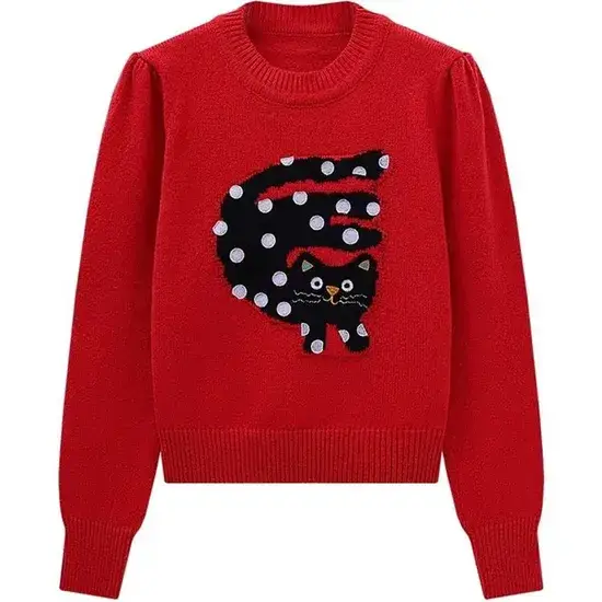 Áo len Giáng Sinh 2023: Mẫu Áo Khoác Oversized Thêu Hình Mèo Logo cho Thanh Thiếu Niên hình ảnh 1-description