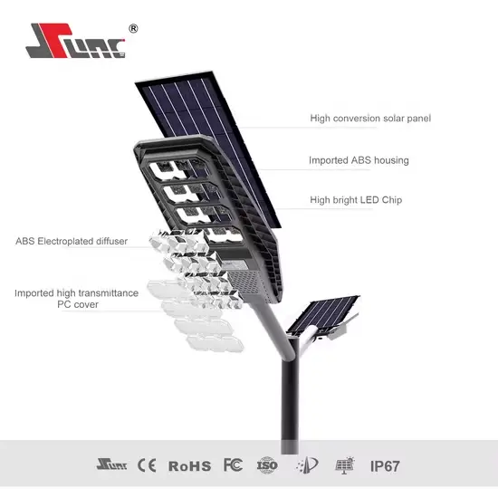 Đèn đường LED tiết kiệm năng lượng mặt trời tự động điều chỉnh độ sáng hình ảnh 1-description